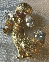 Pretty Poodle Pin/Brooch ruby eyes clear cubic zirconia ears and tail