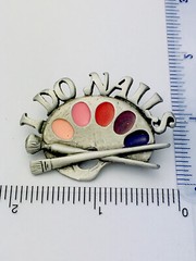 Signed J Dylan Vintage Pewter Enamel I Do Nails Pin Brooch