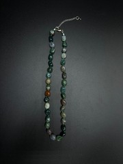 Vintage Moss Agate Bead Necklace | Natural Green Agate Nugget Necklace