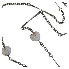 Vintage silver tone Bar Link Chain White Ceramic Hearts Station Necklace 17″
