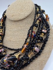Vintage Les Bernard Multi Strand Necklace & Clip Earrings Set Gold Tone