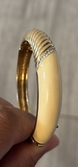 Vtg PANETTA Gold White Enamel w/ Pave Crystals Hinged Bangle Bracelet