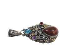 935 & 18K Gold JTV Artisan of Bali Carnelian Amethyst Dragonfly Necklace Pendant