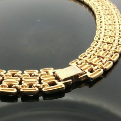 Vintage 5‑Row Panther Link Choker Necklace Gold Tone Wide Brick Mesh 1960s–1980s