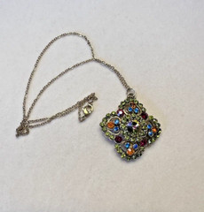 VTG EDLEE Gold Tone Watermelon & Multicolor Rhinestone Cross Brooch Pin Pendant