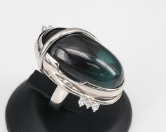 38.45ct Bi-Color Indicolite Tourmaline 0.28ct Diamond Platinum Ring Size 6.5