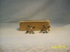 B.N. Signed Vintage Sapphire Blue Rhinestone Earring & Unsigned Brooch