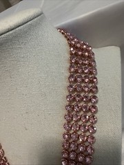 Pink Rhinestone Vee Statement Necklace Rose Gold Tone 18”