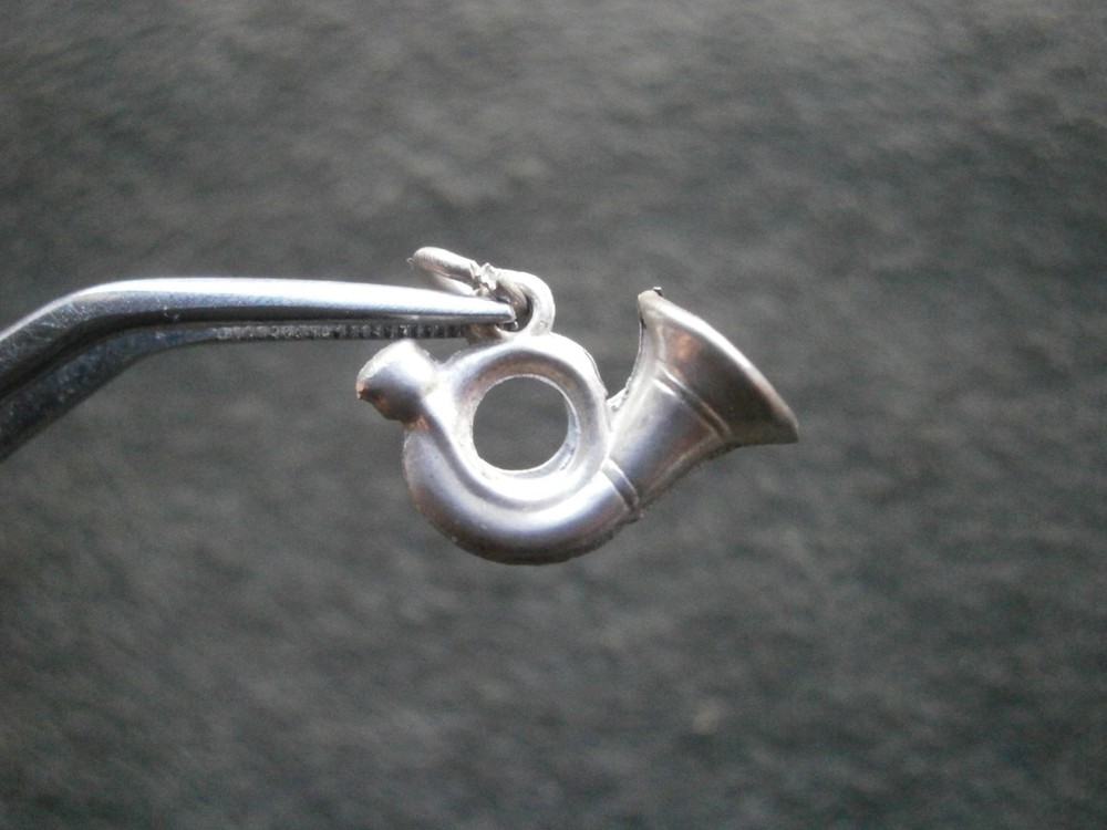 European Post Horn Hunting Horn Vintage 800 Silver Bracelet Charm Pendant