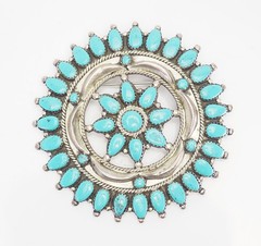 Stunning large Navajo sterling silver turquoise brooch pendant Larry Moses Begay