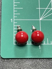 Vintage 10mm Red Lucite Ball Earrings