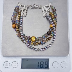 Vintage Sterling Silver 925 Multi Strand Pearl Iridescent Glass Bracelet 7.25″