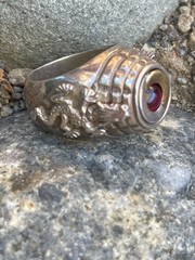 Antique signet silver PV 835 French Poison finger ring/red cabochon center