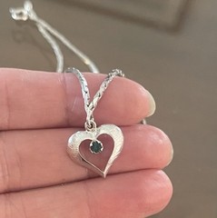 835 Dutch Silver Cobra Link Chain w Attached Heart Pendant Emerald Green Stone