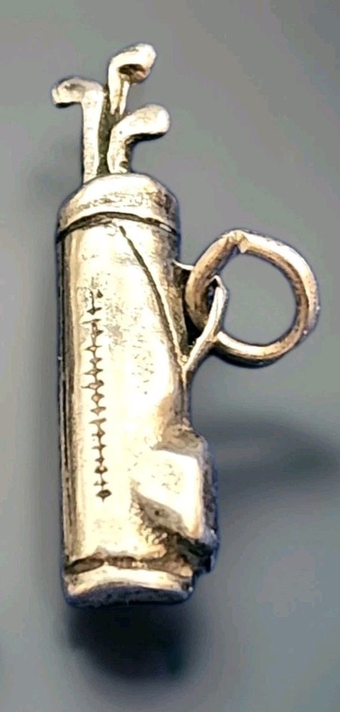 VINTAGE-COLLECTIBLE 3-D STERLING SLV GOLF BAG & CLUBS, PENDANT/CHARM, SIGNED 925