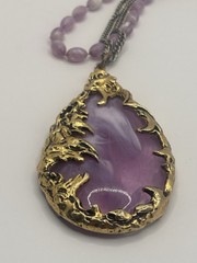 Vintage 1960s Brutalist The Love Witch Style Purple Lucite Gold Tone Pendant