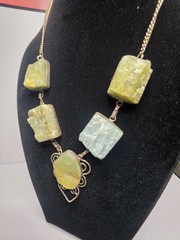Vintage 925 Raw Green Aquamarine Nugget Station Necklace 55g 19″