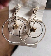 6 Pairs NEW VINTAGE DANGLE HOOPS EARRINGS PIERCED DROP BIG CLASSIC • OLD STOCK