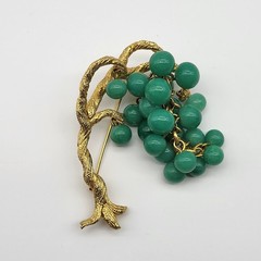 Incredible Bonsai Willow Brooch pin Jade Glass MCM Estate Jewelry Ivy