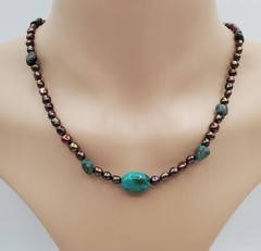 VTG 925 Peacock Pearl Turquoise Necklace 17in Sterling Silver 2″ Extender Estate