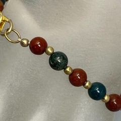 Gemstone Bracelet Brown Green Stone Bead Gold Tone Spacer Healing Chakra Vtg 7.5