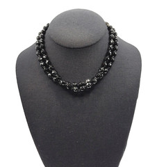 Black Glass Bead Necklace Double Strand West Germany Vintage 1950 1960s 16 Inch