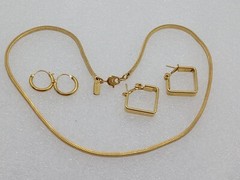 Signed MONET Square Snake Chain Necklace & Square Hoop & Small Hoop Earrings Lot