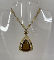 Vintage EDLEE TOPAZ GLASS Statement Piece Necklace Pendant 1949-1960’s SIGNED