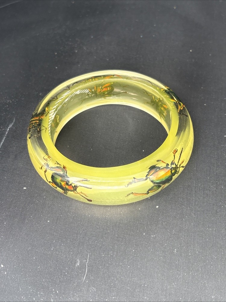 Clear Soft Yellow Vtg Beetle Bracelet Translucent Resin,,1960s, NOS(#10)