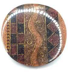 Vintage Plastic Resin Layered Brown Gold Black Round Geometric Pin 1970s