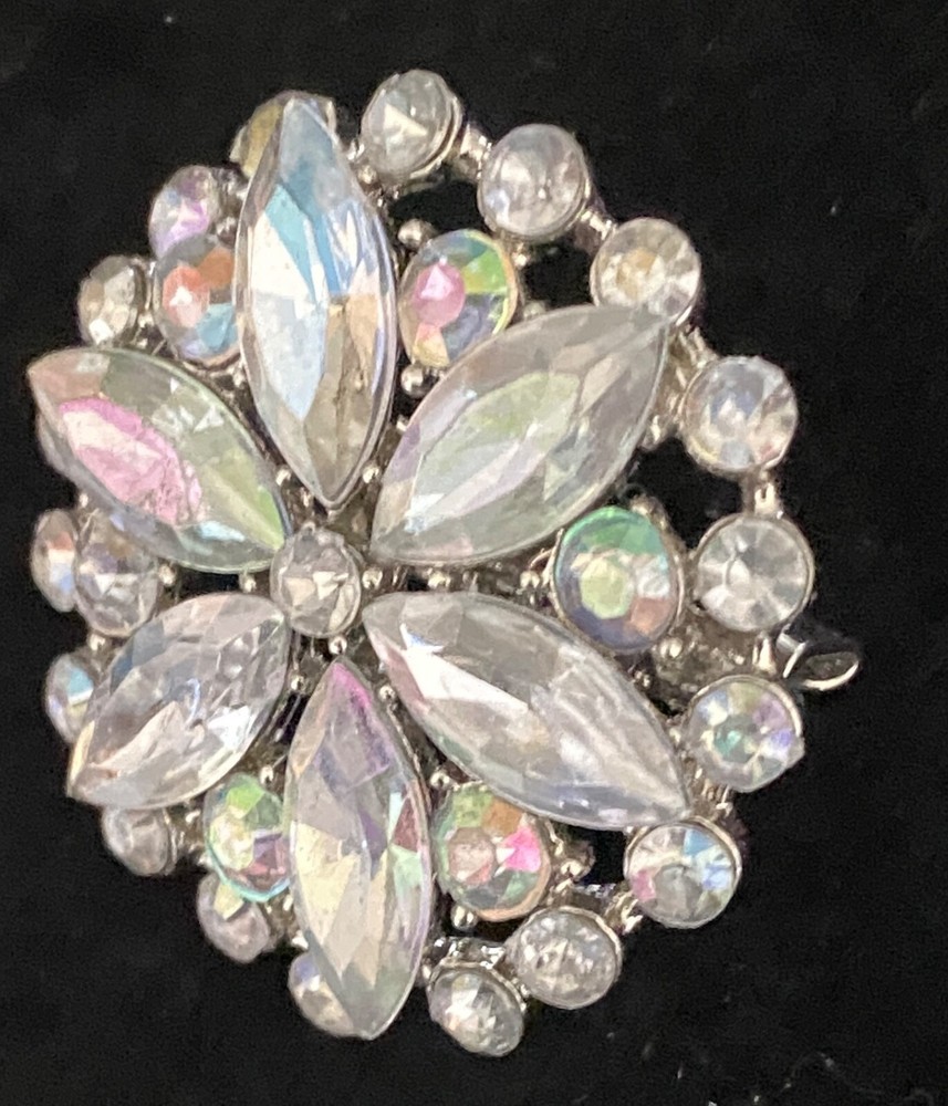 VTG Brooch Aurora Borealis Crystal Rhinestones Starburst Flower statement