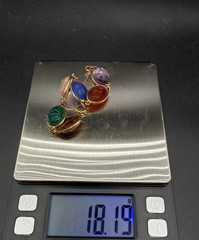 14k Gold Egyptian Revival Scarab With Tiger’s Eye, Amethyst, Rose Quartz