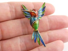 Italian Alioto Adriana Gilt 800 Silver Enameled Hummingbird Pin Brooch 5g 45mm