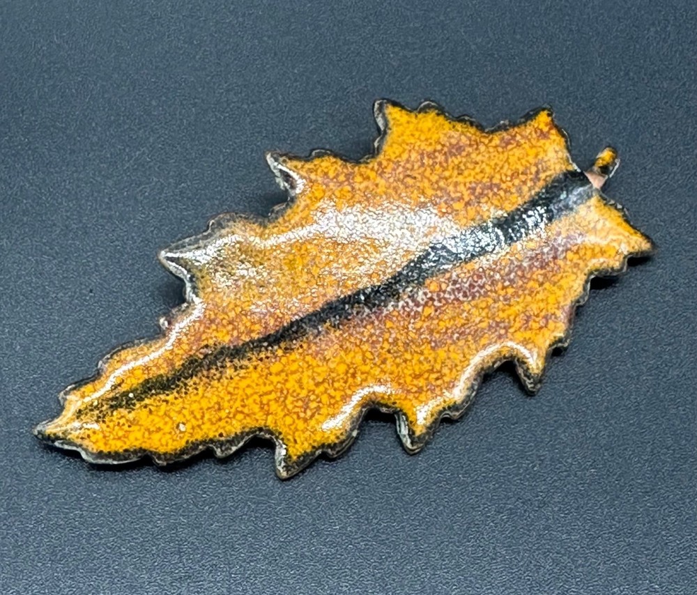 Vintage Autumn Leaf Brooch Pin Enamel on Copper Statement Fall Jewelry Orange