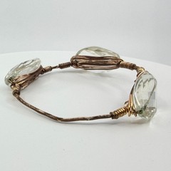 Hand Wired Copper Bangle with Clear Crystal Statement Stones Festival Jewelry