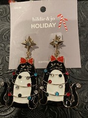 hildie & jo Earrings Cat Tied Up Rhinestones Post Backs Back Christmas New