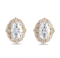Vintage Moissanite Stud Earrings Rose Gold Scalloped Halo Setting Bridal Gift