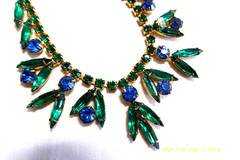 RARE VINTAGE JULIANA D&E BLUE & GREEN MARQUISE RHINESTONE NECKLACE EARRINGS SET