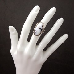 Vintage West Germany Milk Glass Cocktail Ring Black Swirl SZ 7 NOS Jewelry