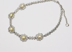 CAROLEE LUX Silver Tone Faux Pearl Rhinestone Floral Statement Necklace