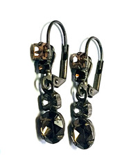 Vintage Smoky Green Rhinestone Pierced Dangle Earrings signed Sorrelli