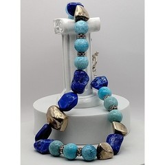 Vintage Natural Dyed Howlite and Metal Nugget with Rhinestone Wheel Spacers
