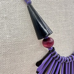 Vintage 80s Purple & Black Waterfall Spiked Wooden Beaded Bib Necklace Jewelry