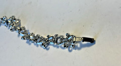 Vintage Trifari Clear Rhinestone & Silver Toned Metal Bracelet, floral leaf, 7″