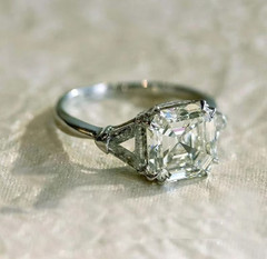 Trilogy Asscher Lab Created Diamond Three-Stone 14K White Gold FN Wedding Ring