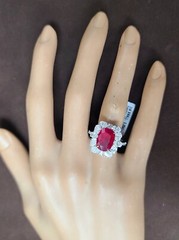 18k White Gold Ring 4.05ct.Natural Untreated Burma Ruby Cushion Cut GIA Cert
