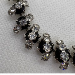 Vintage Black and Clear Rhinestone Necklace Silver Tone 15.5 Inch J-Hook Clasp