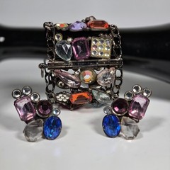 1980’s Les Neredides Multicolor Cuff Bracelet & Earring Set from Nice, France