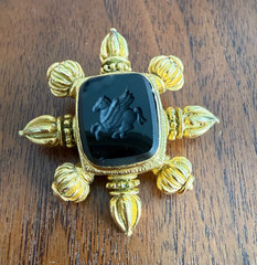 Vintage Lazaro NY Intaglio Pegasus Carved Onyx Brooch Gold Plated Neoclassical