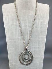 Vintage MCM Silver Tone Necklace Multi Oval Openwork Pendant 23”